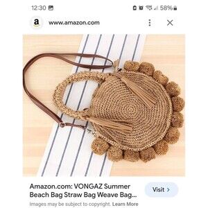Bohemian Straw Bag With Pom Poms With Crossbody Strap. NWOT